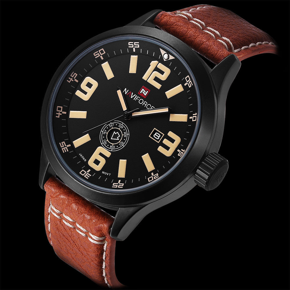 Naviforce Men Sports Casual Leather Strap Army Military Wrist Watch