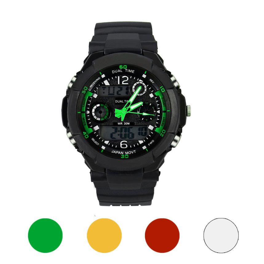 Sport Watches For Women Led Alarm Dual Display Waterproof Rubber Quartz Watch