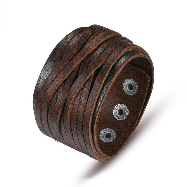 BAMOER Black & Brown Genuine Leather Bracelet PI0337-1