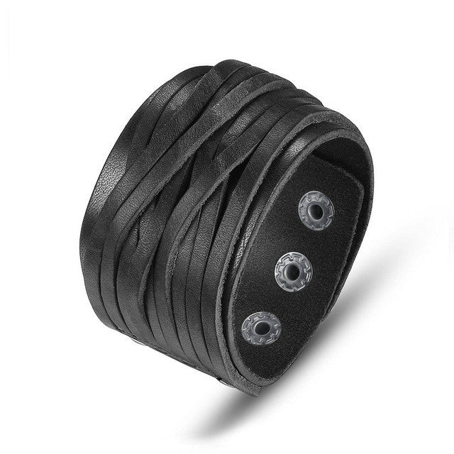 BAMOER Black & Brown Genuine Leather Bracelet PI0337-1