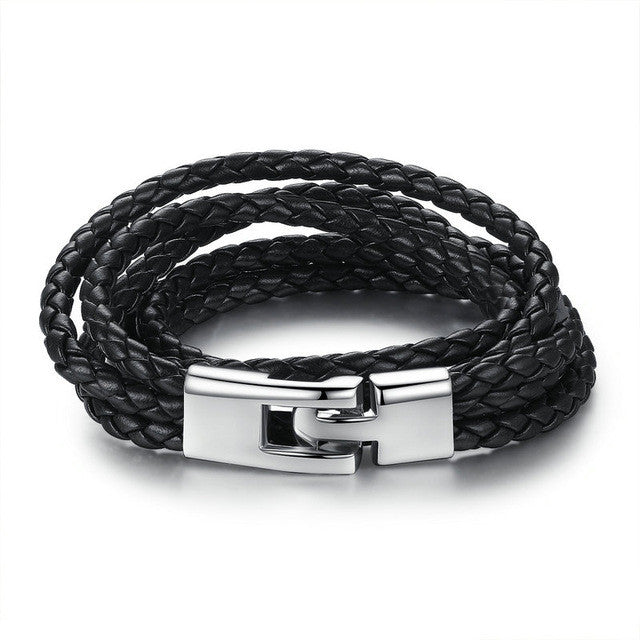 BAMOER Leather Bracelet Wide Retro Black & Brown Color PI0288