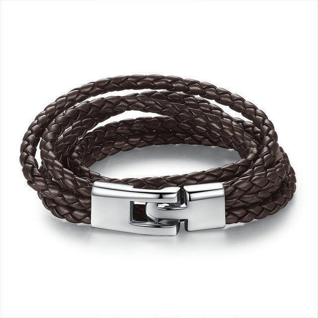 BAMOER Leather Bracelet Wide Retro Black & Brown Color PI0288