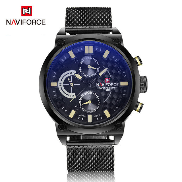 Naviforce Full Steel Watches Men's Quartz 24 Hour