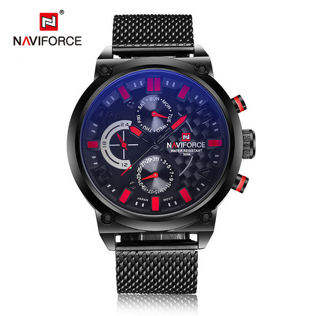 Naviforce Full Steel Watches Men's Quartz 24 Hour