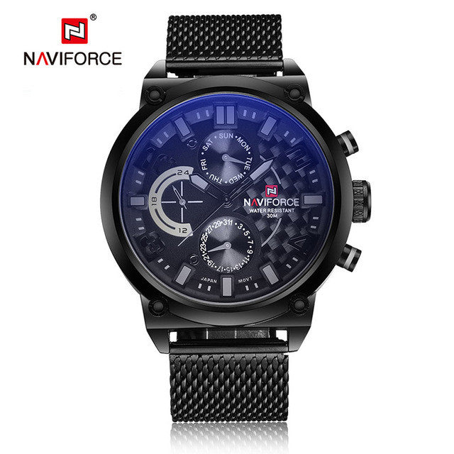 Naviforce Full Steel Watches Men's Quartz 24 Hour