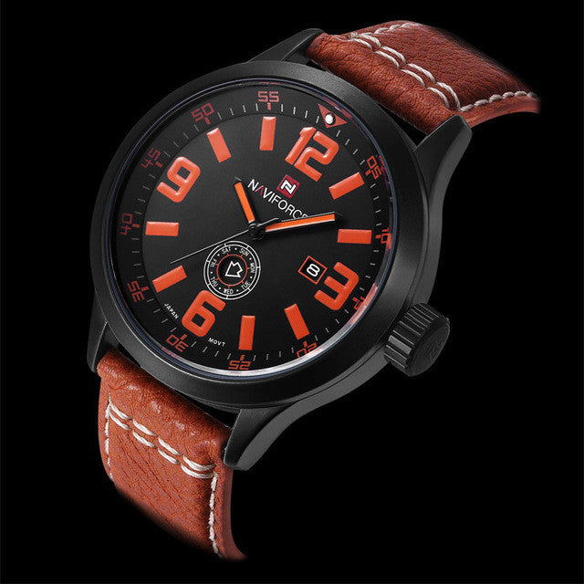 Naviforce Men Sports Casual Leather Strap Army Military Wrist Watch