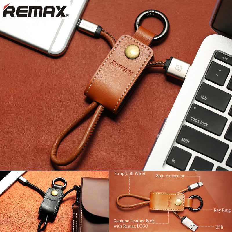 REMAX Leather Keychain USB Cable For Fast Charging Data Sync (Android or iPhone 5 6 7 iPad 2 3 iOS)