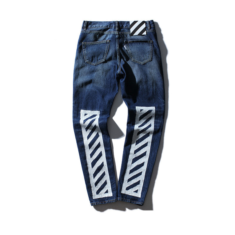 Mens Streetwear Washed Frayed Twill Jeans