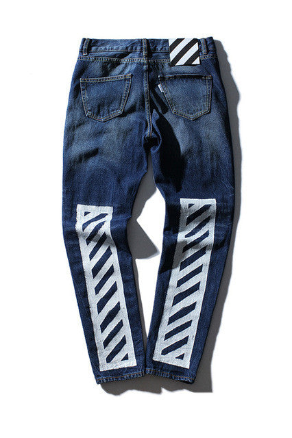 Mens Streetwear Washed Frayed Twill Jeans