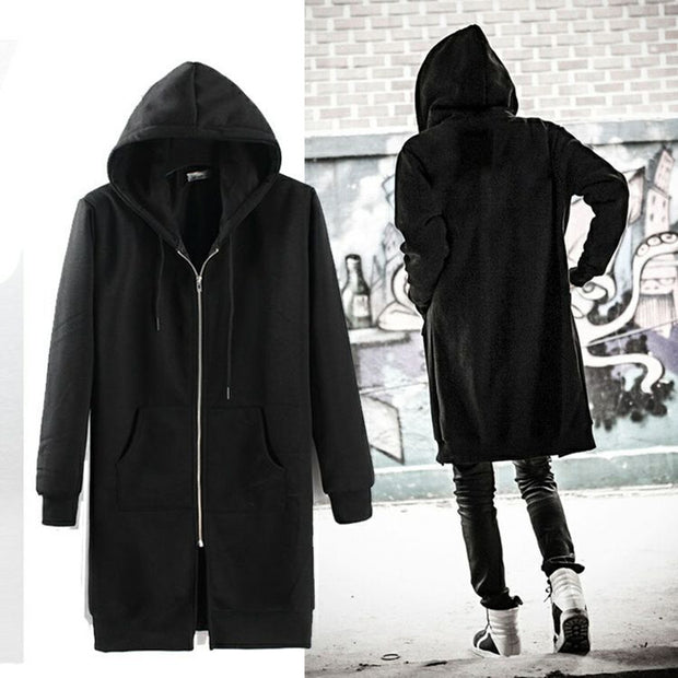 Mens Extended Long Hoodies Streetwear Coat